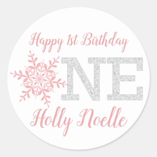 Sticker Rond Little Snowflake rose Silver Parties scintillant 1 (Devant)