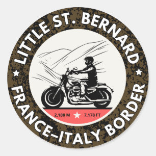 Sticker Rond Little St Bernard Pass Français italie Motobik alp