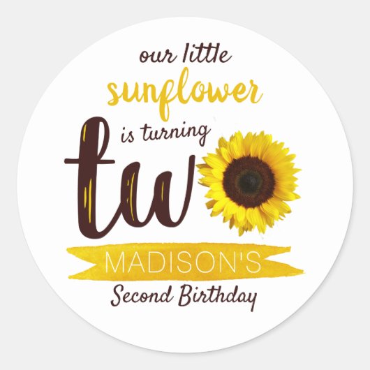 Sticker Rond Little Sunflower 2e anniversaire (Devant)