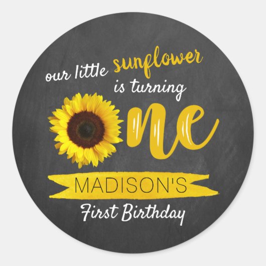 Sticker Rond Little Sunflower Chalkboard 1er anniversaire (Devant)