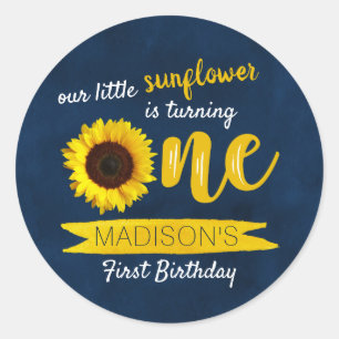 Sticker Rond Little Sunflower Navy Bleu 1er anniversaire
