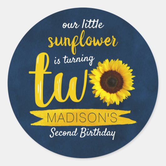 Sticker Rond Little Sunflower Navy Bleu 2e anniversaire (Devant)