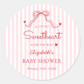 Sticker Rond Little Sweetheart Bow Valentine's Baby Shower (Devant)