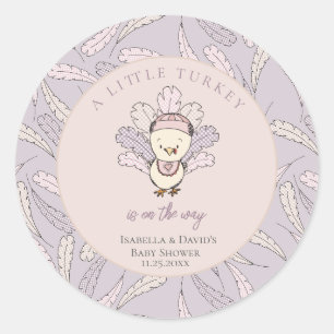 Sticker Rond Little Turkey Feathers Autumn Girl Baby shower