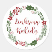 Sticker Rond Lituanie Joyeuse couronne de Noël LinksmDEO Kalėdÿ (Devant)