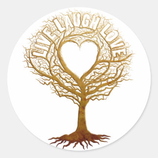 Sticker Rond Live Laugh Love - Arbre de vie