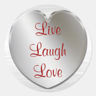 Sticker Rond Live Laugh Love On Silver Heart