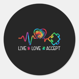Sticker Rond Live Love Accepter Sensibilisation sur l'autisme C