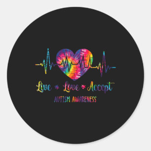 Sticker Rond Live Love Accepter Sensibilisation sur l'autisme T