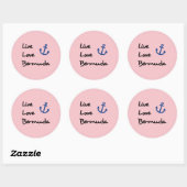 Sticker Rond Live Love Bermuda Script Texte avec Ancre (Feuille)