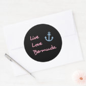 Sticker Rond Live Love Bermuda Script Texte avec Ancre foncé (Enveloppe)
