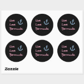 Sticker Rond Live Love Bermuda Script Texte avec Ancre foncé (Feuille)
