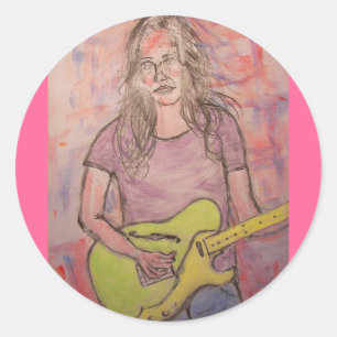 Sticker Rond Live Music Girl Sketch