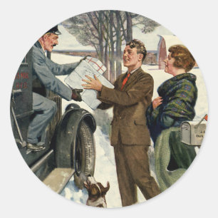 Sticker Rond Livraison de Noël par le facteur victorien vintage