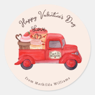 Sticker Rond Livraison de Saint Valentin Cupid Camion Rouge