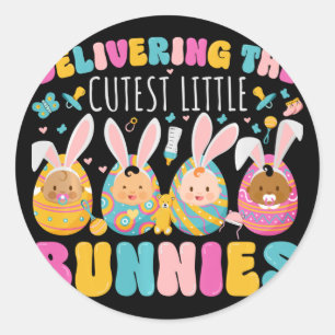 Sticker Rond Livraison des plus mignons lapins Travail de Pâque