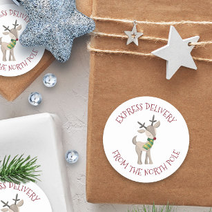 Sticker Rond Livraison d'Express du pôle Nord   Reindeer