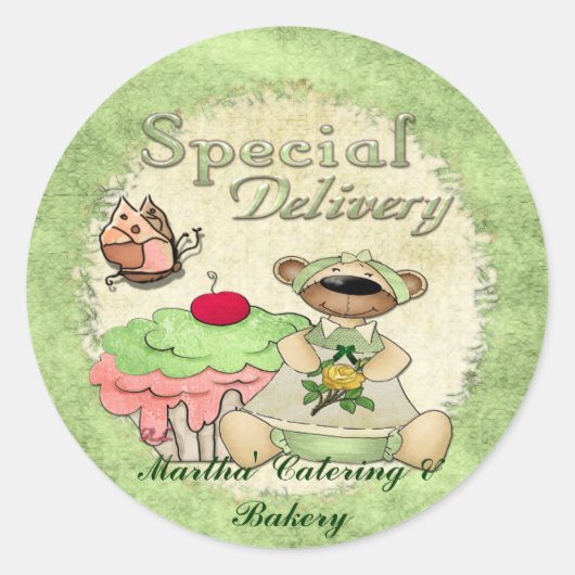 Sticker Rond Livraison spéciale Cupcake Bear BAKERY CATERY (Devant)