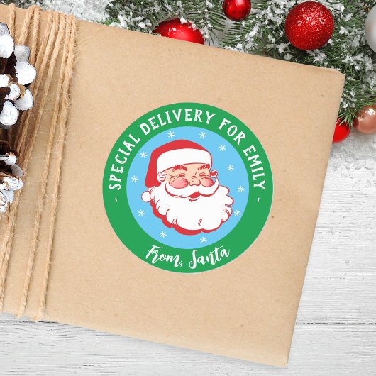 Sticker Rond Livraison spéciale de Père Noël Kids Christmas Cla