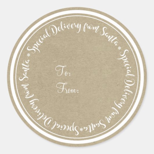 Sticker Rond Livraison spéciale de Père Noël Rustic Kraft Noël (Devant)