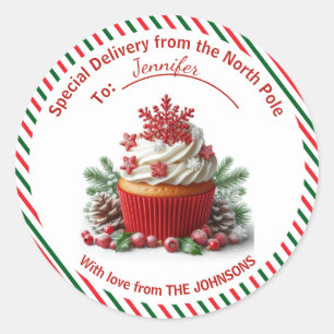 Sticker Rond Livraison spéciale du Cupcake du Pôle Nord
