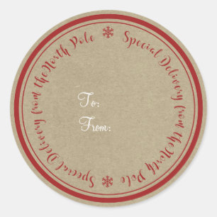 Sticker Rond Livraison spéciale du Noël rustique du Pôle Nord