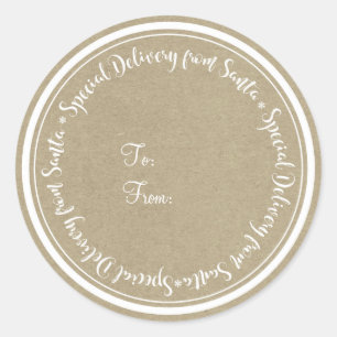 Sticker Rond Livraison spéciale du Père Noël Rustic Kraft Noël