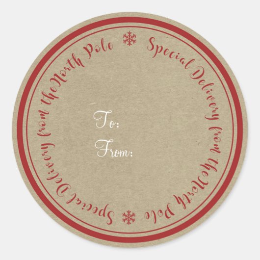 Sticker Rond Livraison spéciale du pôle Nord Noël rustique (Devant)