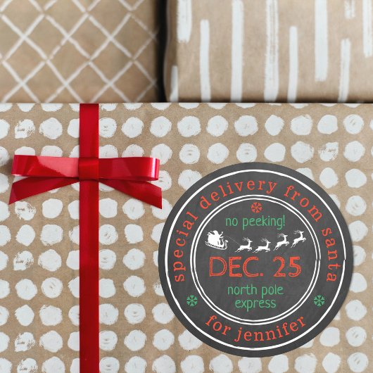 Sticker Rond Livraison spéciale du Pôle Nord Père Noël Cadeau d