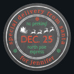 Sticker Rond Livraison spéciale du Pôle Nord Père Noël Cadeau d<br><div class="desc">These stickers are perfect for using as labels on Christmas cards & toxiques and the solive design can be easily personalized with a recipient name. Note : these stickers are only for people on Santa's nice list and should not be given to anyone on Santa's naughty list ;-)</div>