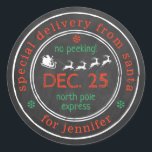 Sticker Rond Livraison spéciale du Pôle Nord Père Noël Cadeau d<br><div class="desc">These stickers are perfect for using as labels on Christmas cards & toxiques and the solive design can be easily personalized with a recipient name. Note : these stickers are only for people on Santa's nice list and should not be given to anyone on Santa's naughty list ;-)</div>