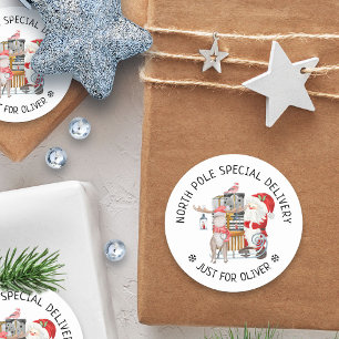 Sticker Rond Livraison spéciale du Pôle Nord Père Noël et R