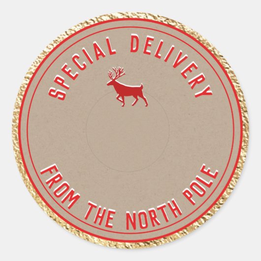 Sticker Rond Livraison Spéciale Kraft Du Pôle Nord Or (Devant)
