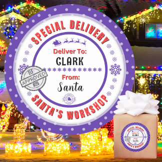 Sticker Rond Livraison spéciale Père Noël à Enfant Purple Étiqu