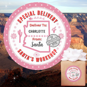 Sticker Rond Livraison spéciale Père Noël à l'enfant en Arizona
