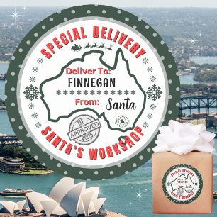 Sticker Rond Livraison spéciale Père Noël à l'enfant en Austral