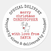 Sticker Rond Livraison spéciale personnalisée de Père Noël (Devant)