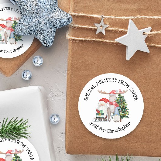 Sticker Rond Livraison spéciale personnalisée de Père Noël Cute