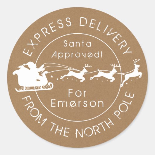 Sticker Rond Livraison spéciale Pôle Nord Père Noël Approuvé (Devant)