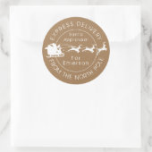 Sticker Rond Livraison spéciale Pôle Nord Père Noël Approuvé (Sac)