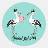 Sticker Rond Livraison spéciale Stork Baby Reveal Sprinkle Part (Devant)