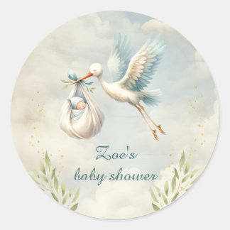 Sticker Rond Livraison spéciale Vintage Stork Boy Baby shower