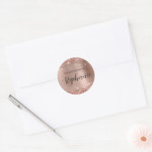 Sticker Rond Livre à script délicat et paillettes de rose doré (Enveloppe)