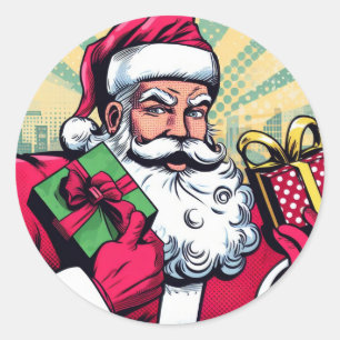 Sticker Rond Livre de bande dessinée Père Noël/Noël