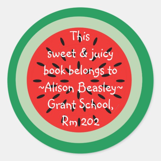 Sticker Rond Livre De Cartoon D'Art De Watermelon Appartient À (Devant)