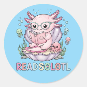 Sticker Rond Livre de lecture Axolotl aux couleurs pastel