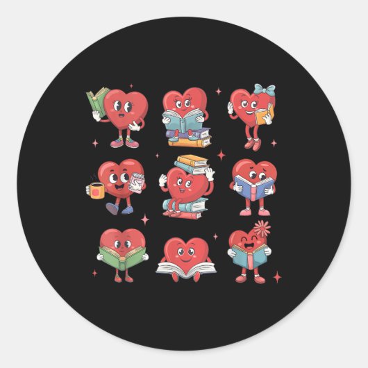 Sticker Rond Livre de lecture Coeur mignon Nerd ver de livre Va (Devant)