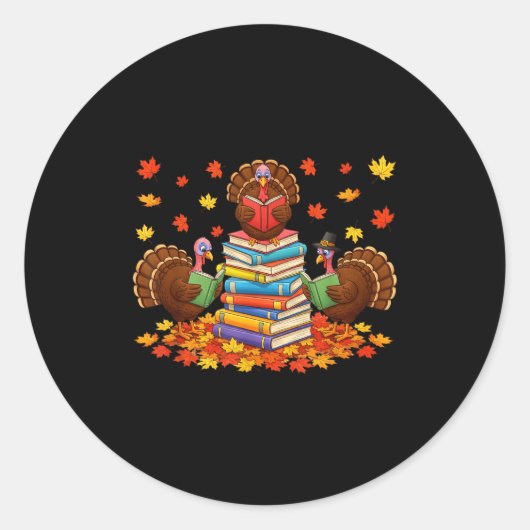 Sticker Rond Livre de lecture drôle de dinde automne Action de (Devant)