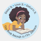 Sticker Rond Livre de lecture pour filles Professeur de bibliot (Devant)