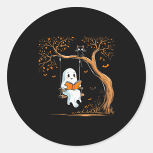 Sticker Rond Livre de lecture Vintage Ghost Swing Halloween